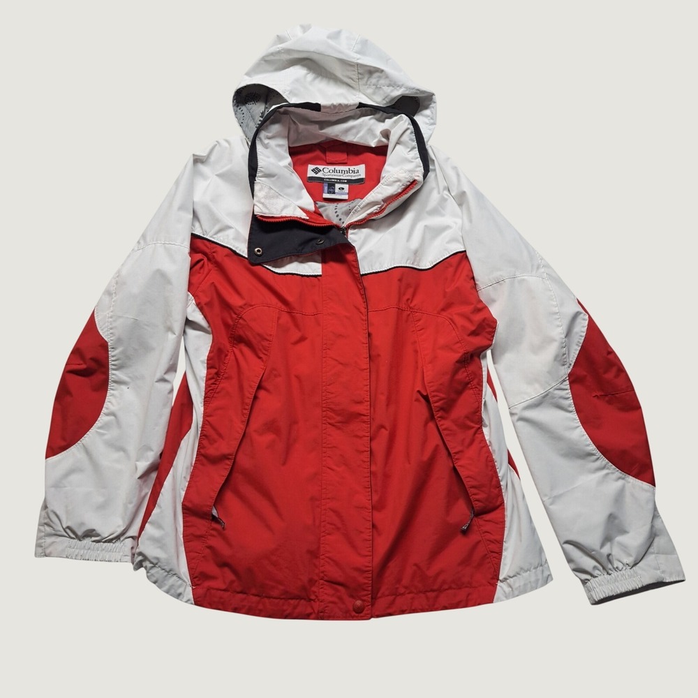 Columbia Interchange Jacket Women Large Red White Good Waterproof Hooded